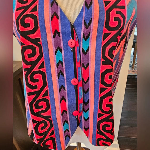My Michelle Vintage 90's •Size Large• Southwestern Print Vest Buttons Made In US - Picture 6 of 10
